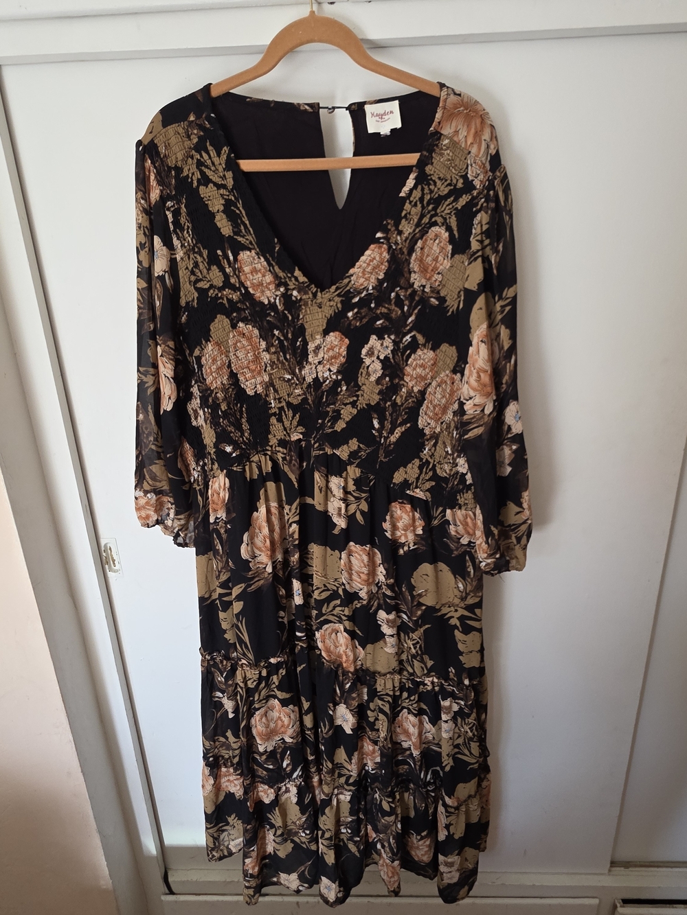 Hayden Black Floral Long Sleeve Midi Dress